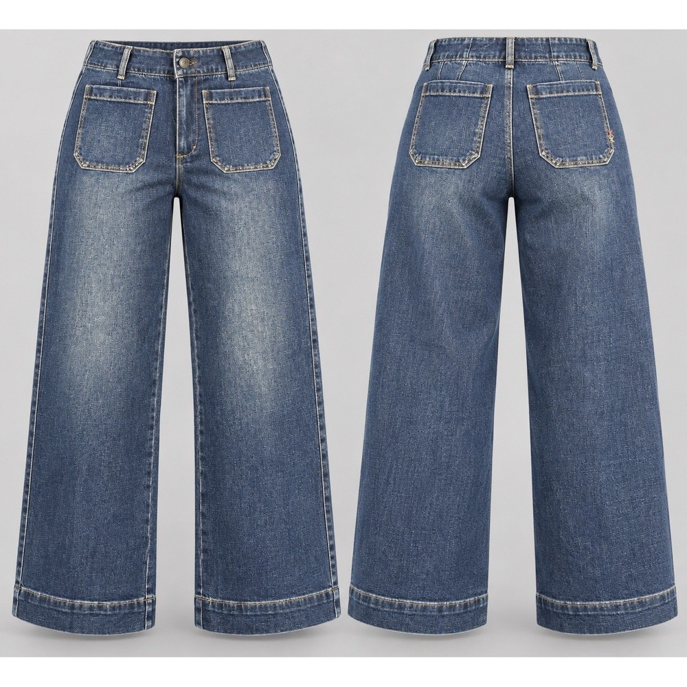 scotch & soda jeans 30x26 Patch Pocket E Blue High Rise Wide Leg Crop Denim nwt